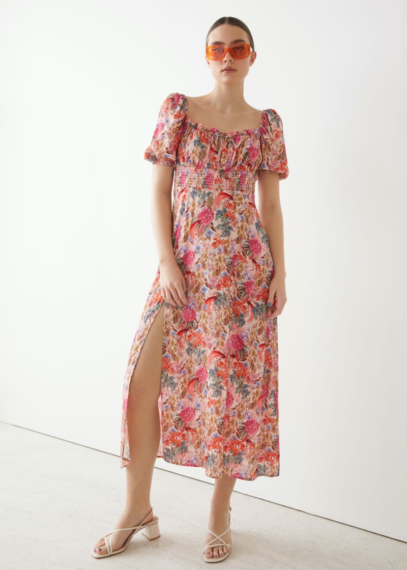 & Other Stories Smocked Puff Sleeve Midi Dress $119