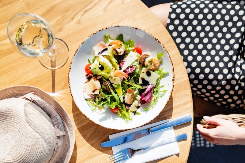 Overhead Salad Shrimp Healthy Plate Food