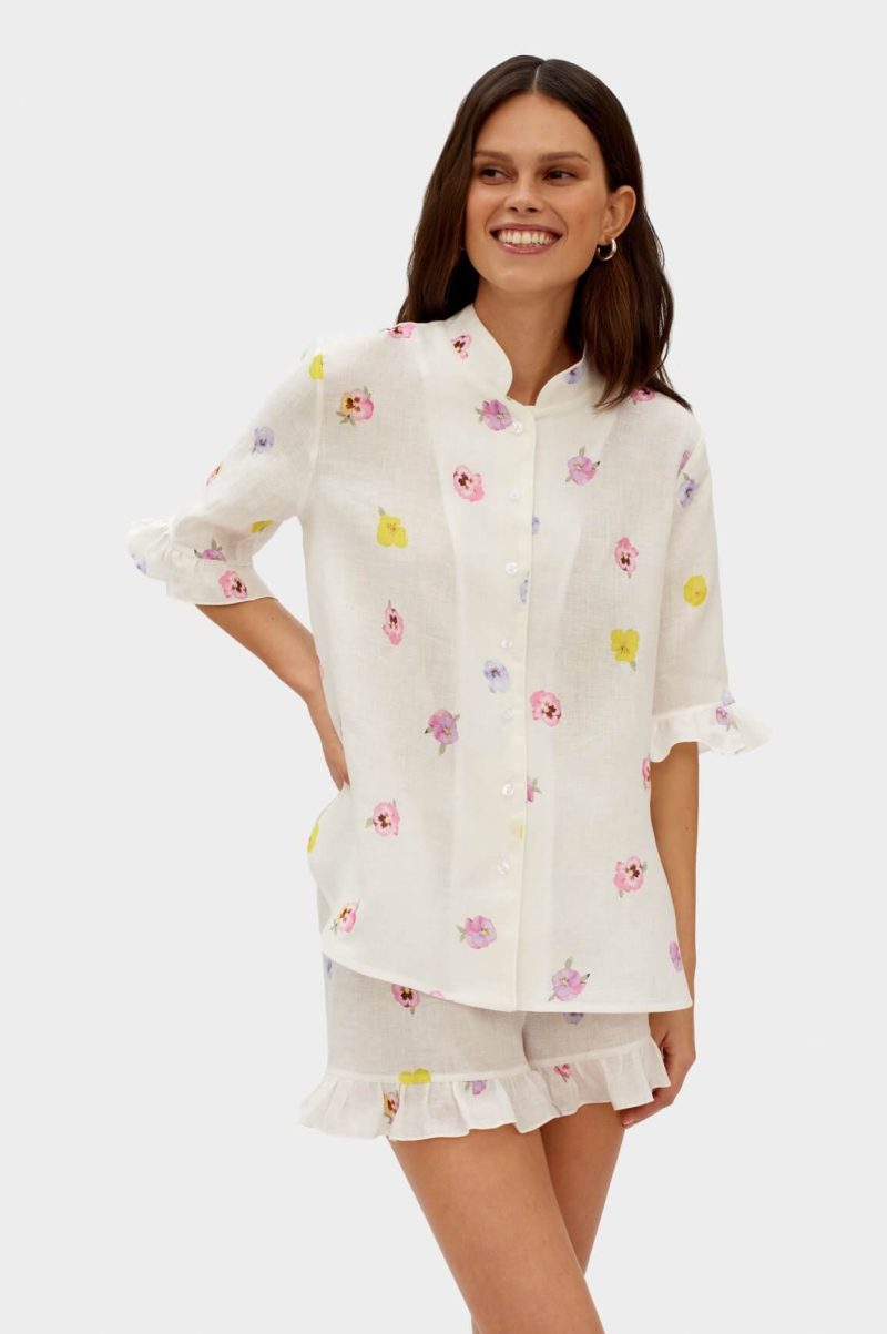 Sleeper Linen Lounge Suit Pansies