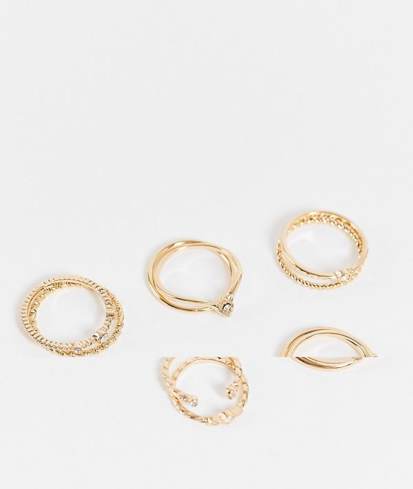 Topshop 10-pack white opal rings in gold