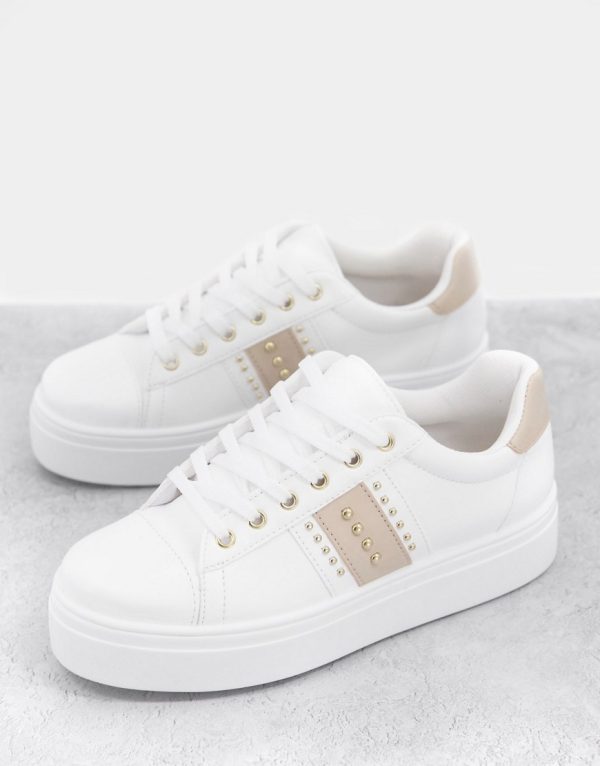Topshop Clementine studded sneakers in beige-Neutral