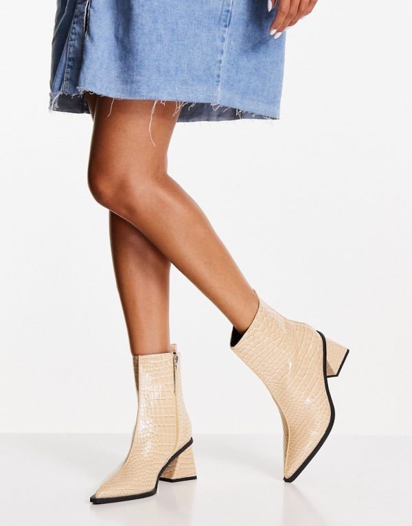 Topshop Maci pointed mid heel ankle boots in natural-Neutral