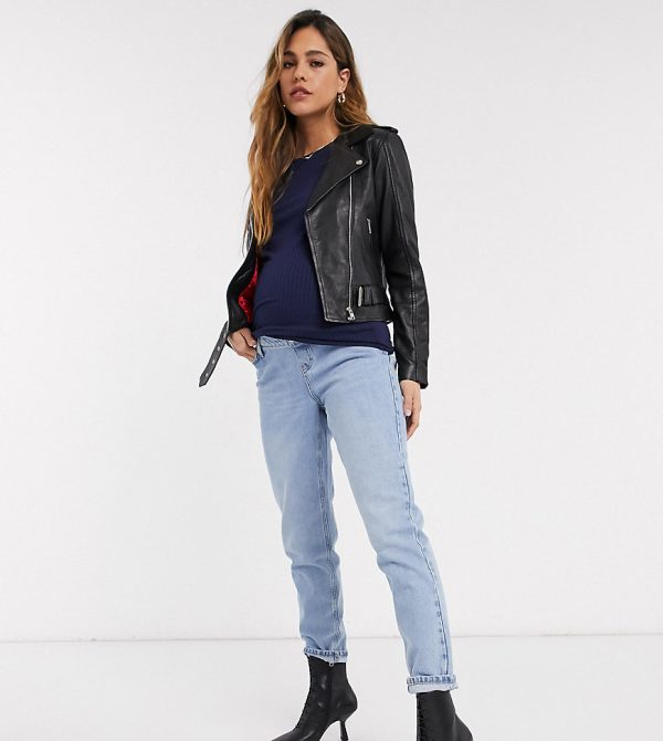 Topshop Maternity mom overbump jeans in bleach wash-Blues