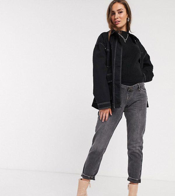 Topshop Maternity overbump mom jeans in washed black