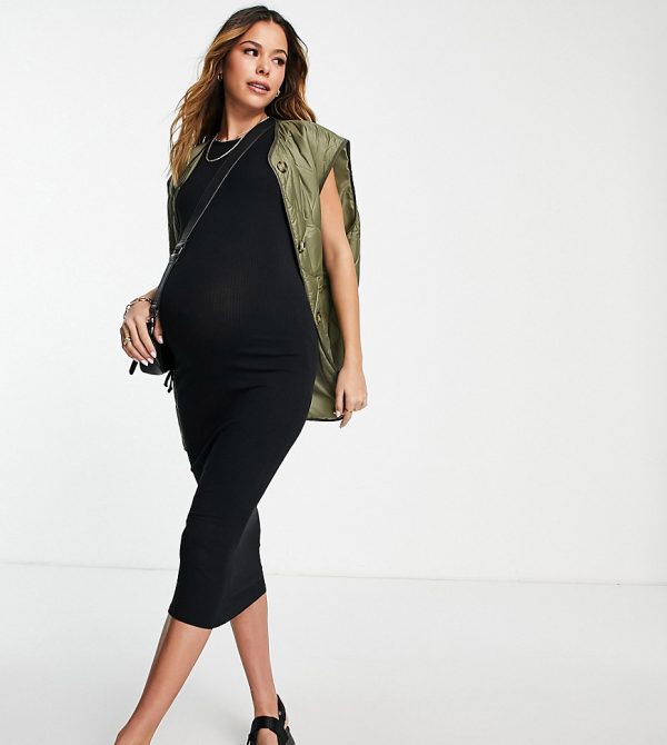Topshop Maternity sleeveless ruched dress in black-Blues