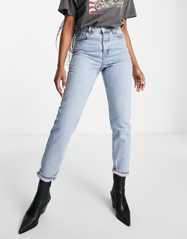 Topshop Mom recycled cotton blend jeans in bleach-Blues