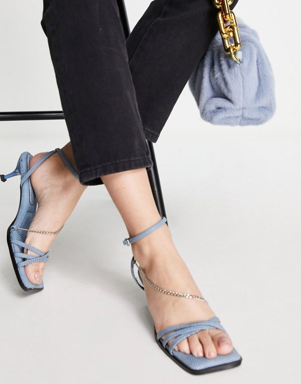 Topshop Nimble low heel chain sandal in blue