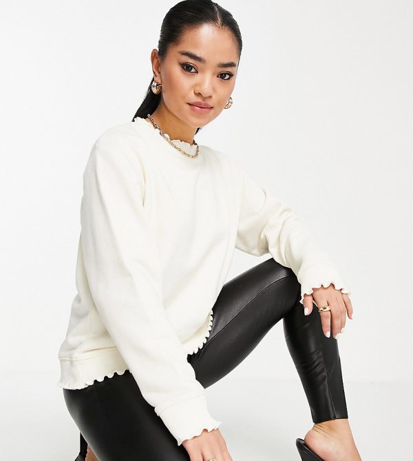 Topshop Petite frill neck sweat in off white