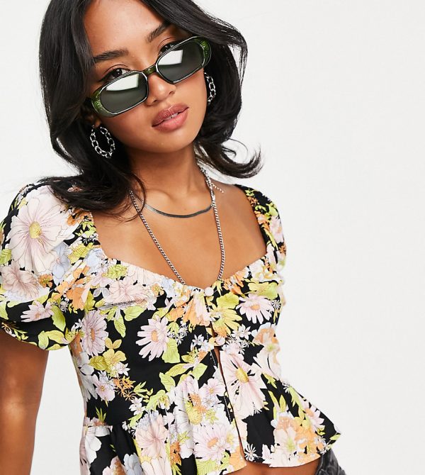 Topshop Petite printed floral blouse-Multi