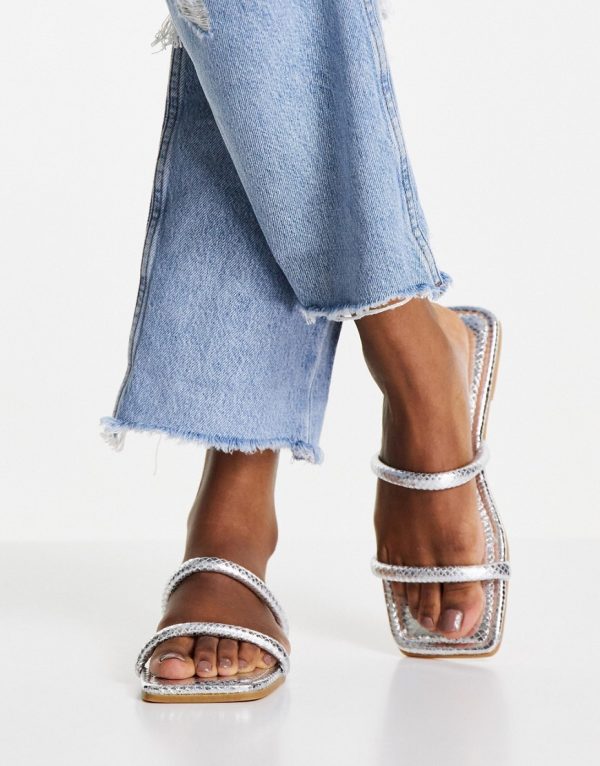 Topshop Polly tubular double strap sandal in silver