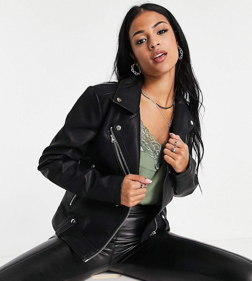 Topshop Tall faux leather moto jacket in black | Fashion Gone Rogue