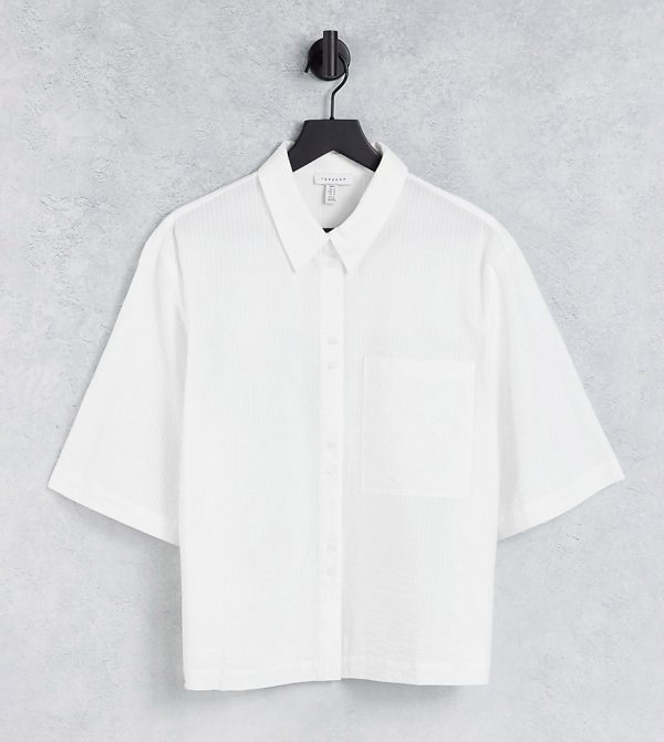 Topshop Tall pocket detail crop shirt in white
