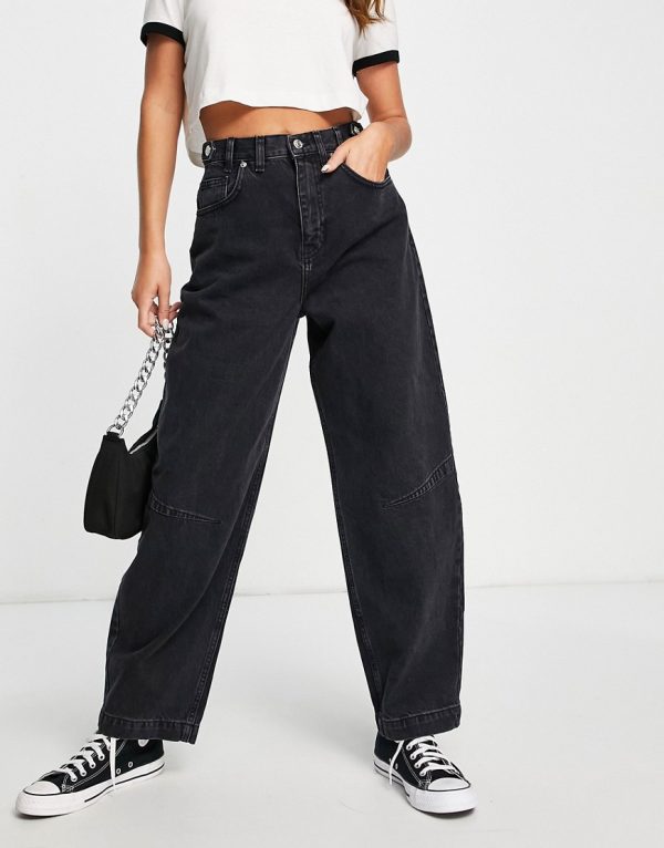Topshop barrel leg recycled cotton jeans in washed black