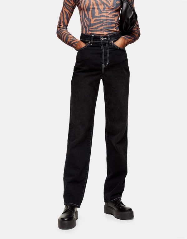 Topshop buckle detail carpenter jeans in washed black
