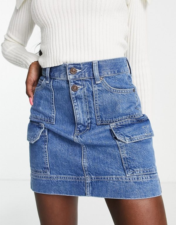 Topshop cargo mini skirt recycled cotton blend in mid blue