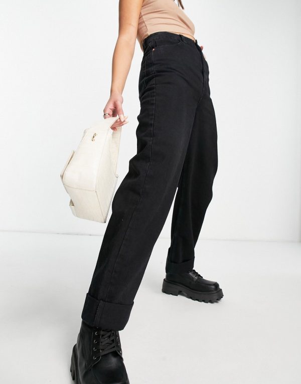Topshop considered oversized recycled cotton blend mom jeans in washed black