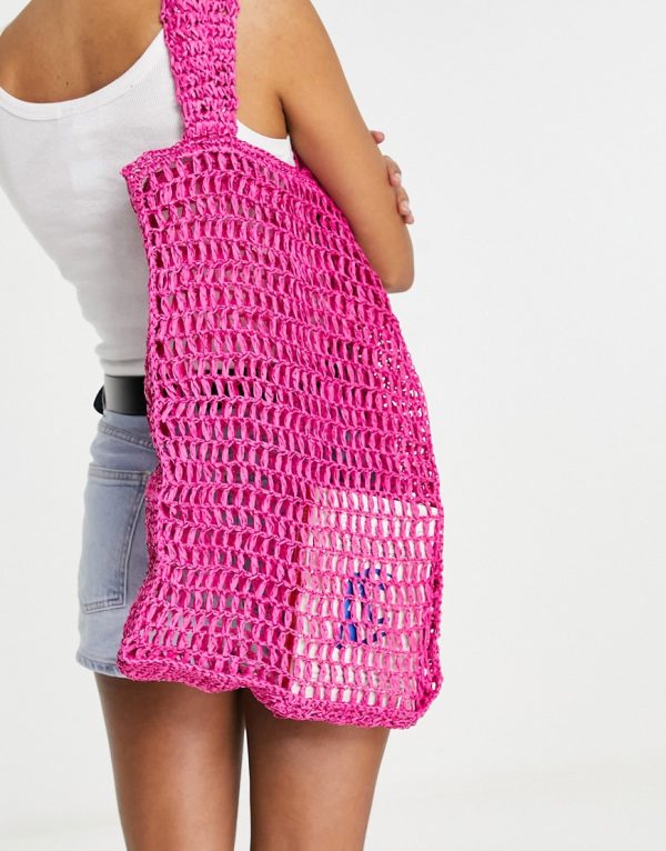 Topshop crochet tote bag in pink