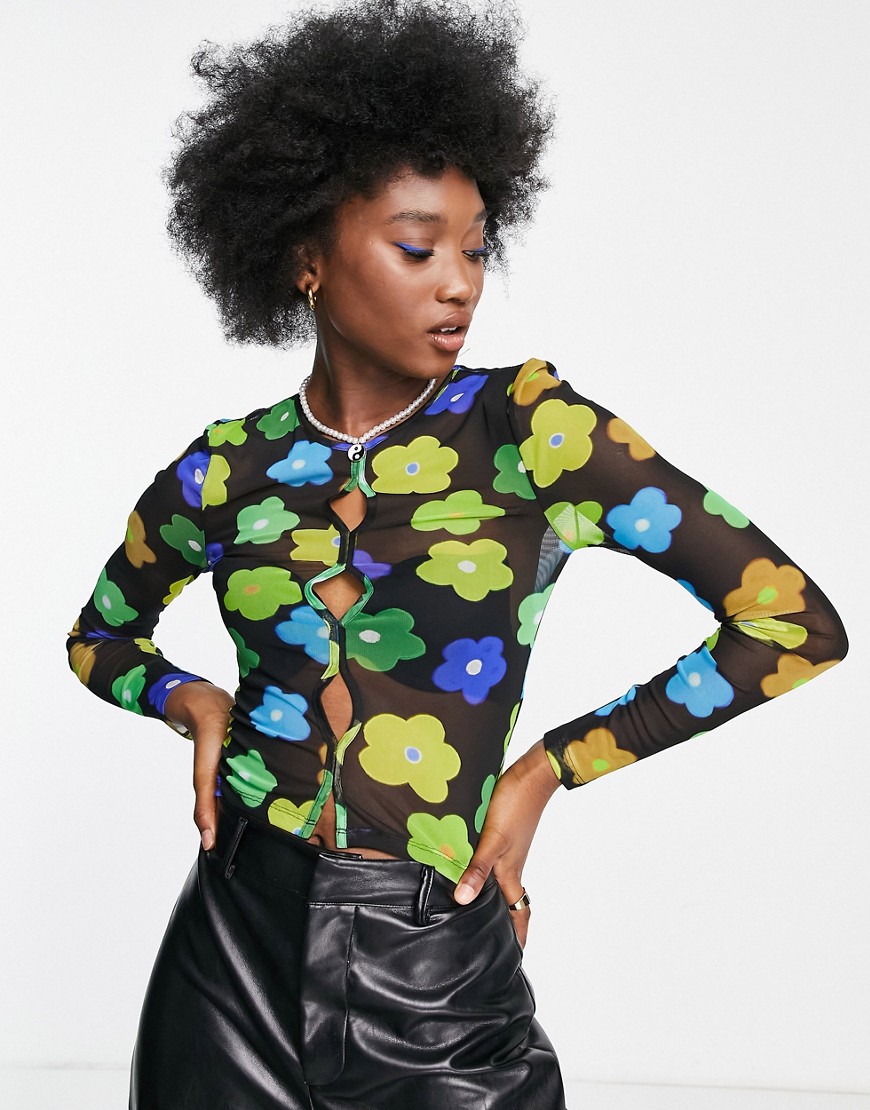 Topshop floral print mesh long sleeve top in multi | Fashion Gone Rogue