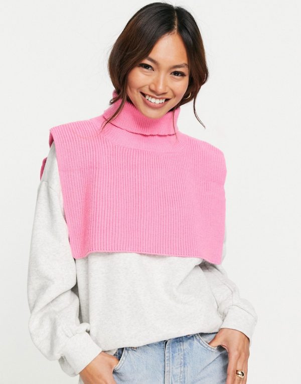 Topshop knit polo neck bib in pink