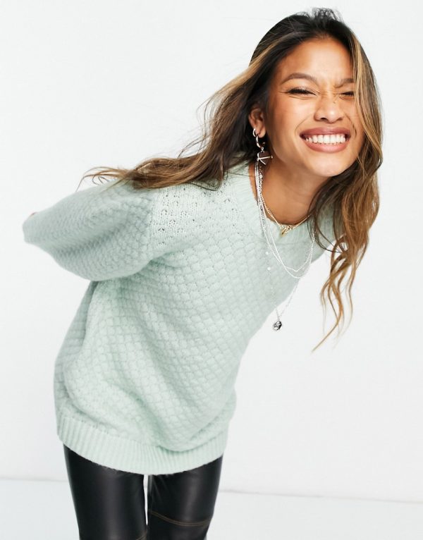 Topshop knit sweater with honeycomb stitch in mint-Green