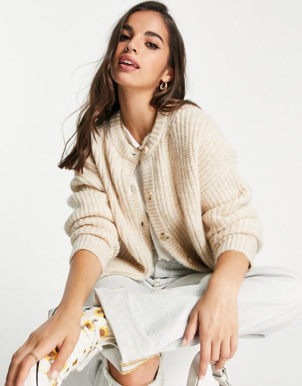 Topshop knit ultimate crew neck cardigan-Neutral