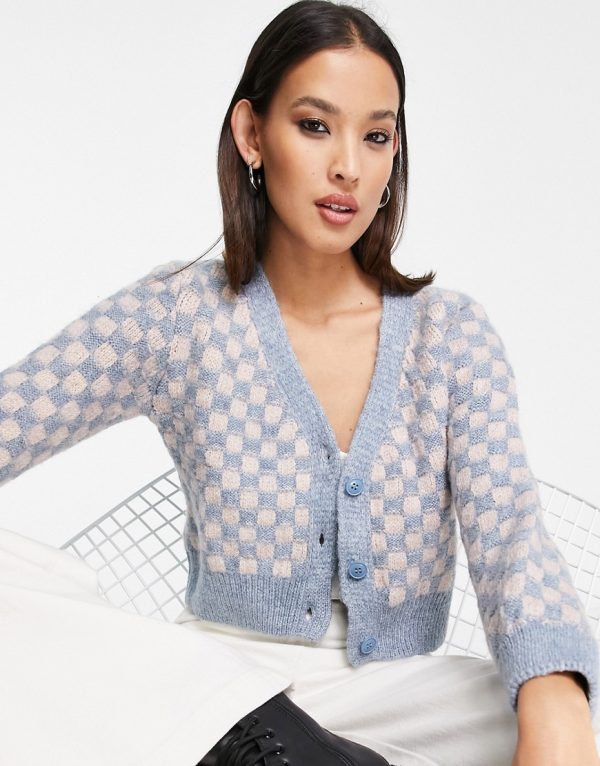 Topshop knitted pretty check cardi in multi - part of a set