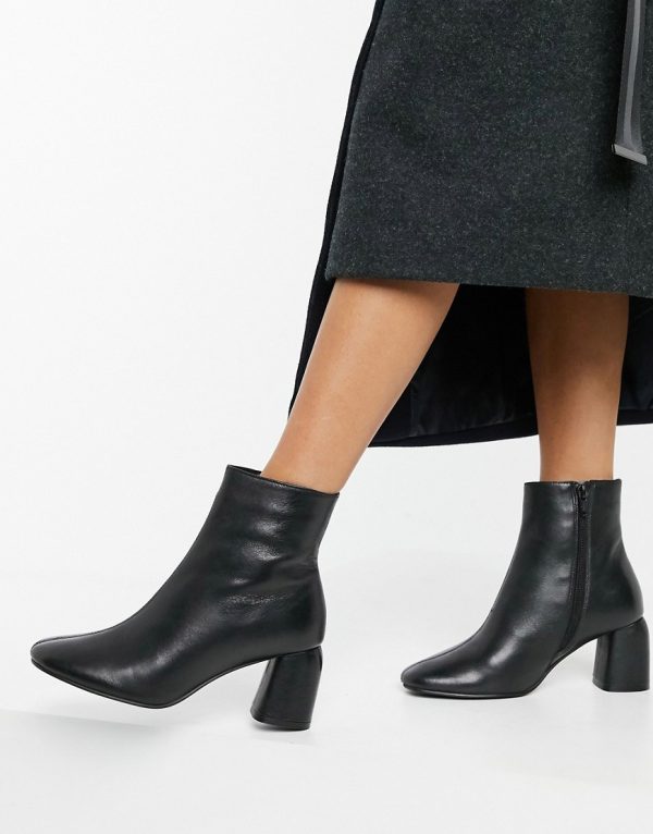 Topshop leather block heel boots in black