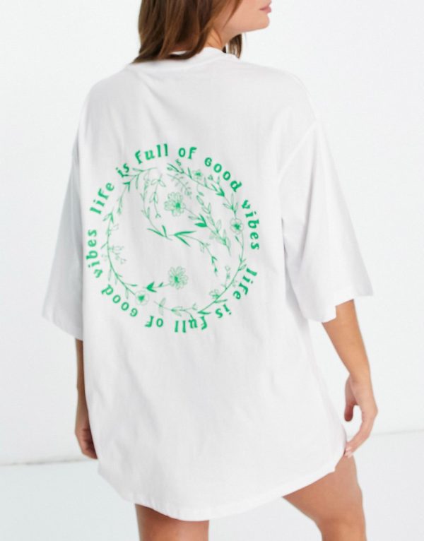 Topshop life is full of good vibes jersey pajama t-shirt dress in white