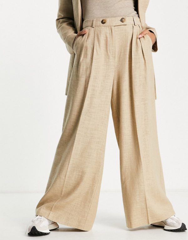 Topshop linen slouch pant in neutral