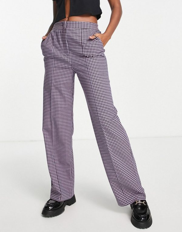 Topshop low slung check menzy pants in multi