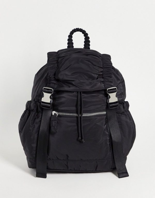Topshop scrunchie nylon backpack-Black