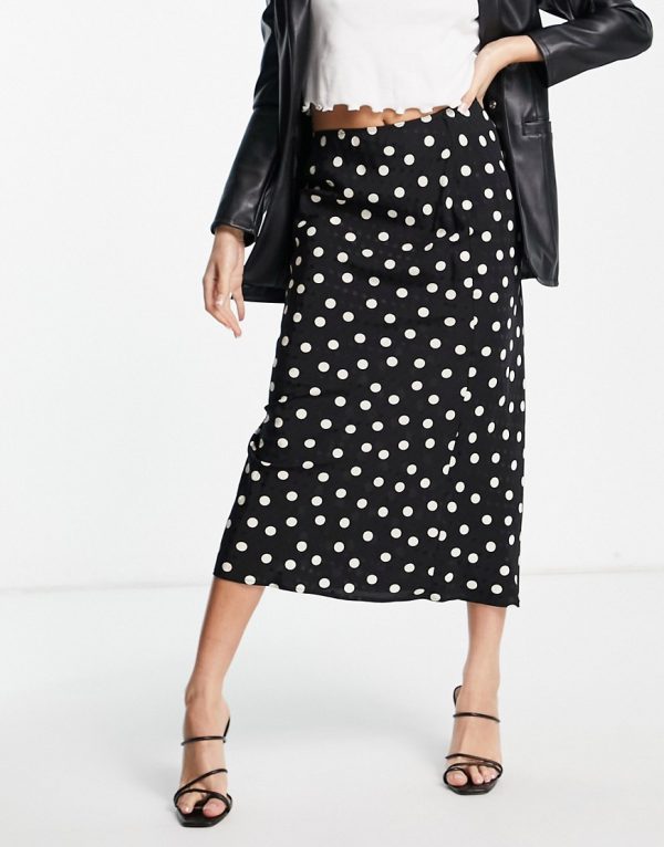 Topshop spot bias midi skirt in monochrome-Black