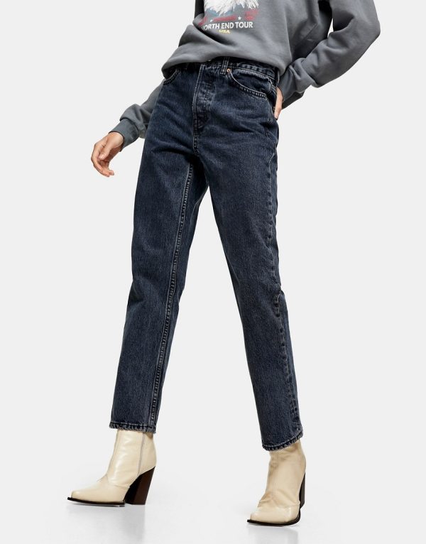Topshop straight leg jeans in blue black