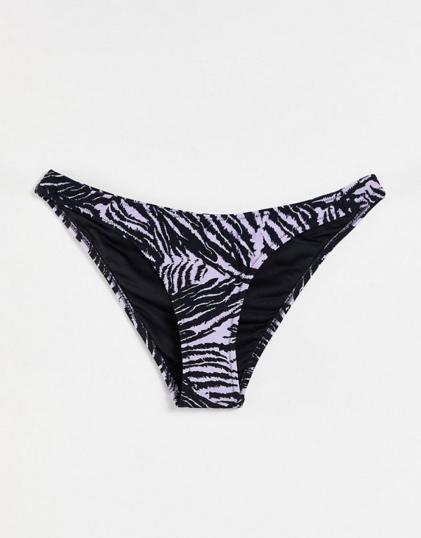 Topshop tiger pattern high leg bikini bottom in lilac-Purple