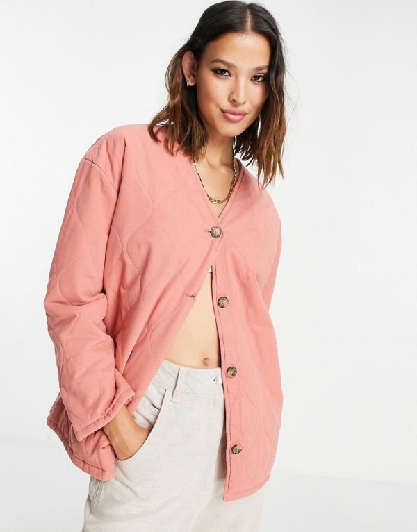 Topshop washed quilted ovoid jacket in pink