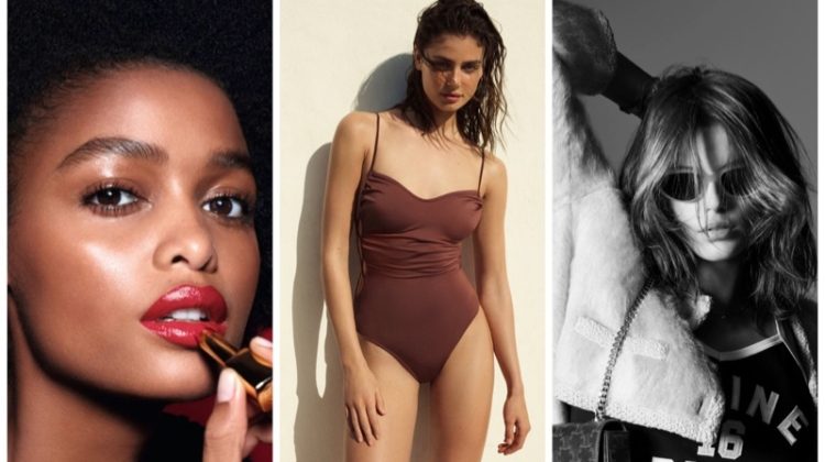 Week in Review: Blesnya Minher for Chanel Rouge Allure L’Extrait, Taylor Hill in Zara swimwear, and Kaia Gerber for Celine summer 2022 campaign.