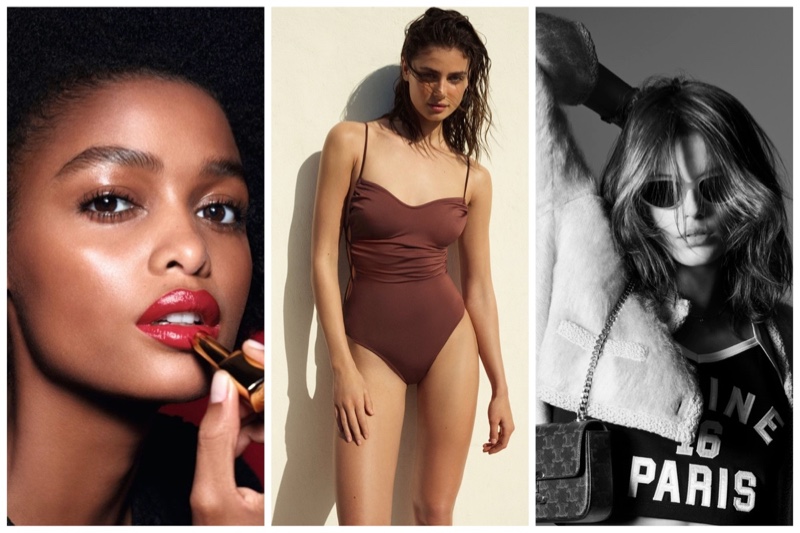 Week in Review: Blesnya Minher for Chanel  Rouge Allure L’Extrait, Taylor Hill in Zara swimwear, and Kaia Gerber for Celine summer 2022 campaign.