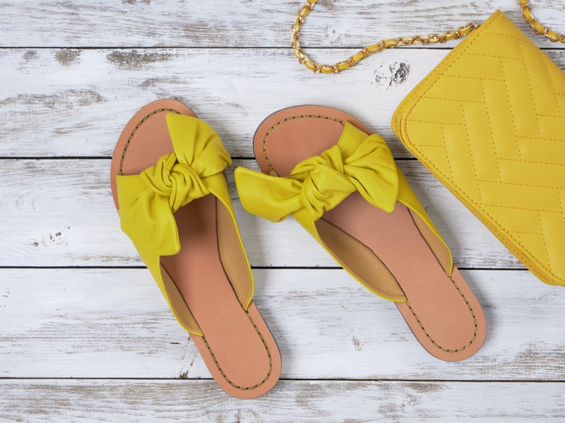 Yellow Slide Bow Sandals Bag
