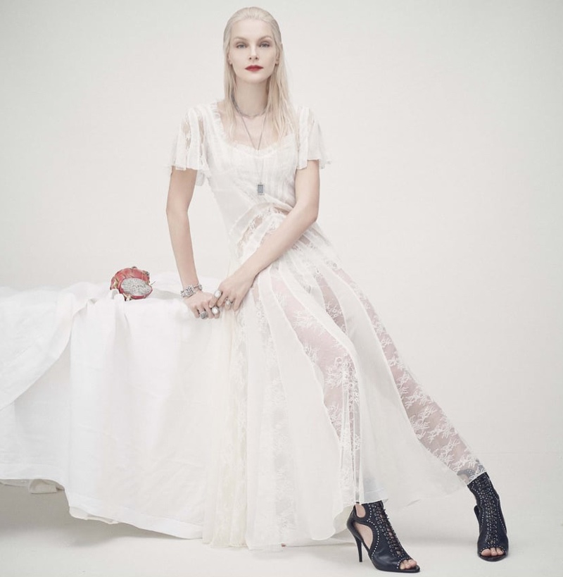 Jessica Stam Zara Campaign Lace Dress