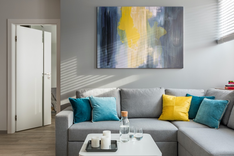 Abstract Wall Art Living Room Yellow Blue
