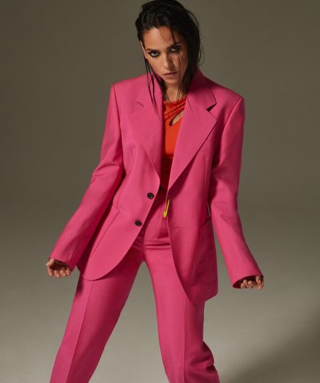 'Morbius' Star Adria Arjona Suits Up for Harper's Bazaar Mexico Adria Arjona Pink Pantsuit