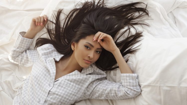 Asian Woman Bed Pajamas Fashion