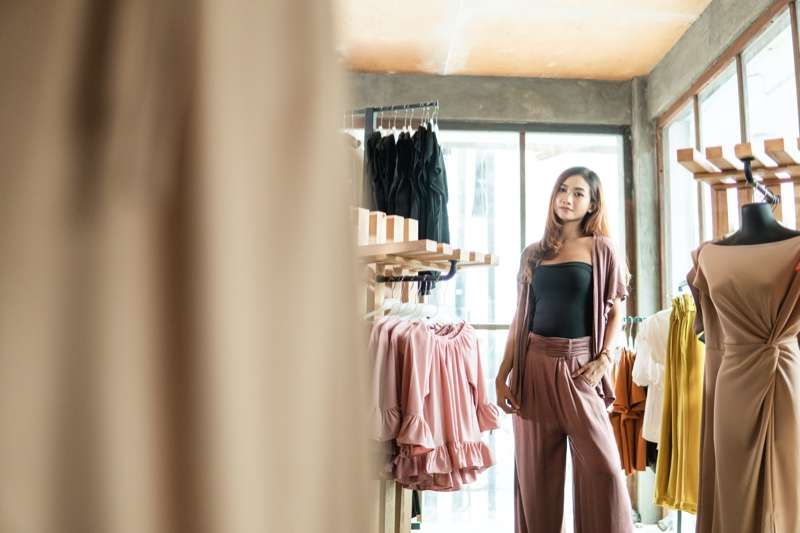 Asian Woman Posing Clothing Store Chic