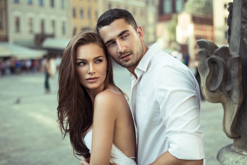 Attractive Couple White Outfits