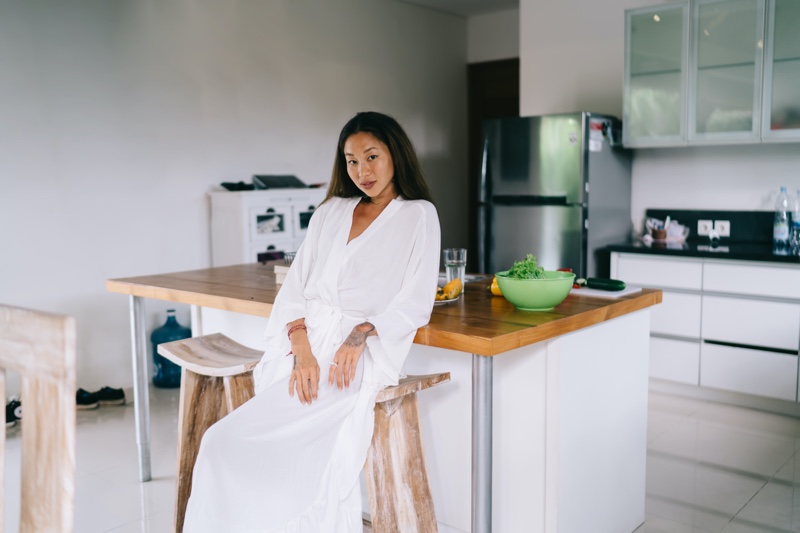 Attractive Woman Robe Abstract Stools Kitchen