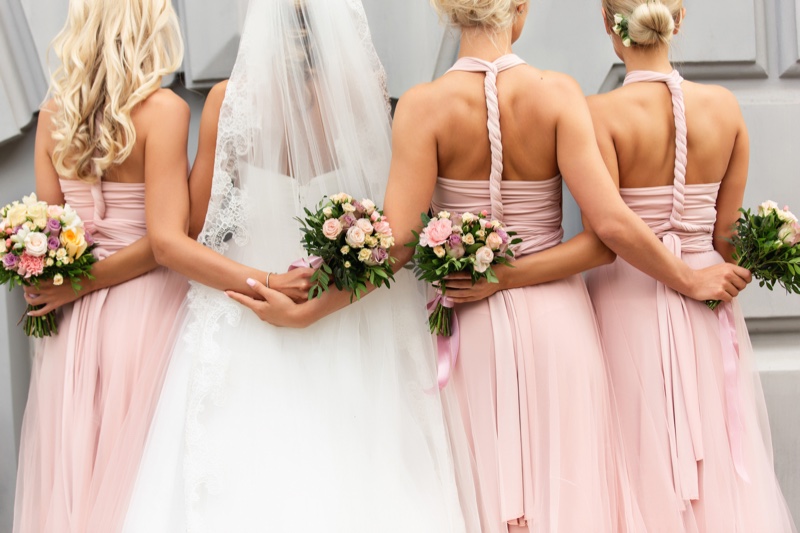 Bride Bridesmaids Pink Flowers Dresses