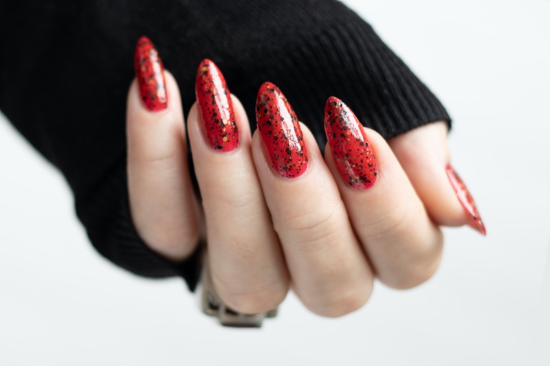Closeup Red Black Acrylic Nails Manicure