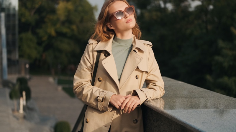 Fashion Model Trench Coat Sunglasses Chic