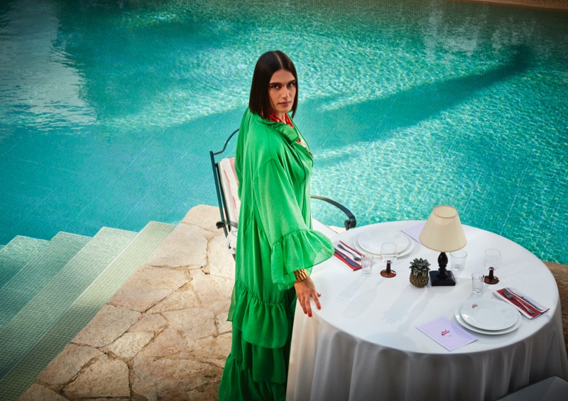 H&M Hotel Film Green Dress Pool