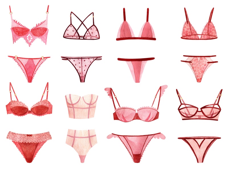 Illustration Womens Bras Panties Red Pink